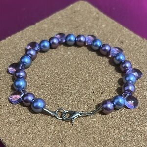 Purple Beaded Pearl & Glass Bracelet Handmade Jewelry